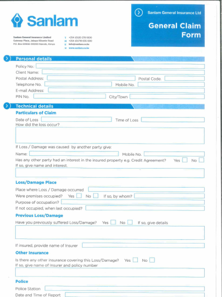 Sanlam General Claim Form | PDF