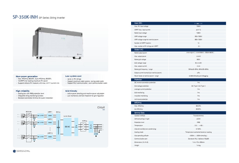 SP-350K-INH Inverter Specifications | PDF | Power Inverter | Photovoltaics