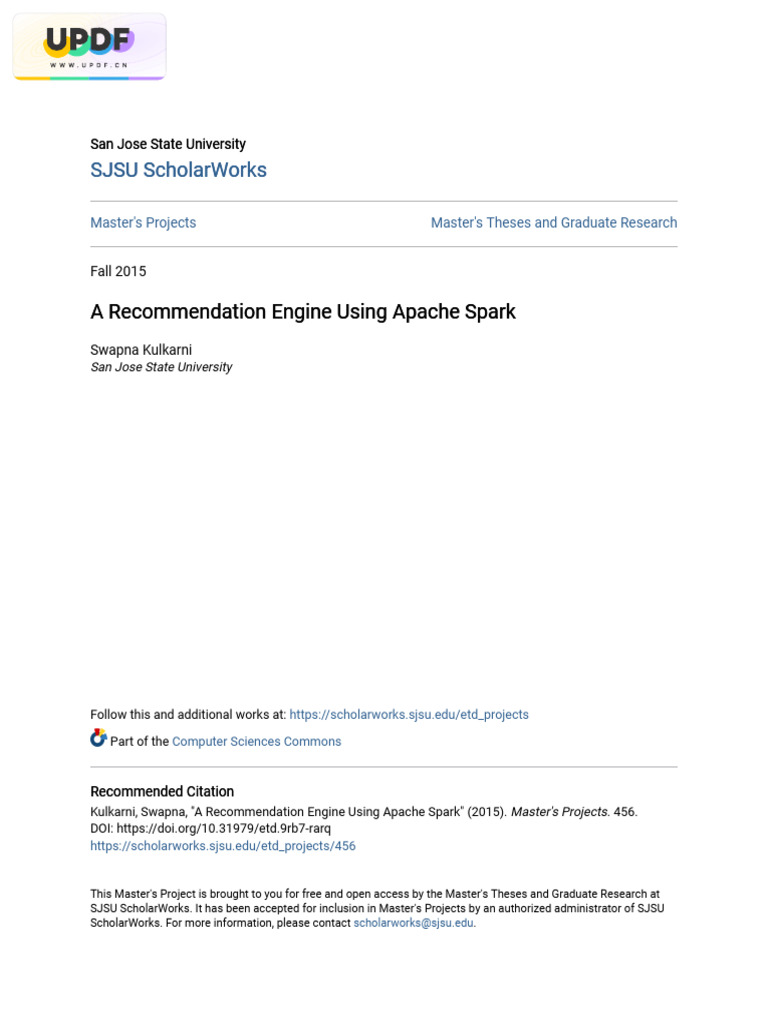 A Recommendation Engine Using Apache Spark | PDF | Apache Spark ...