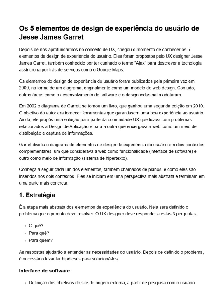 5 Elementos do Design de UX de Garret | PDF | Experiência de usuário ...