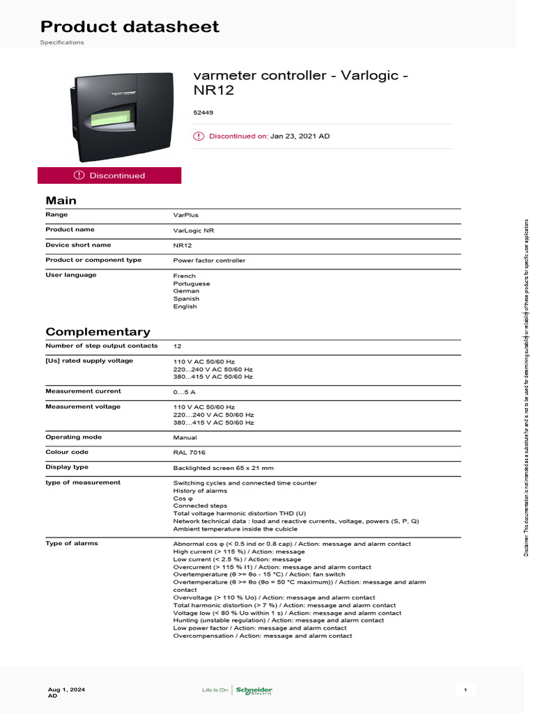 VarLogic NR12 Power Factor Controller | PDF | Power (Physics) | Electricity
