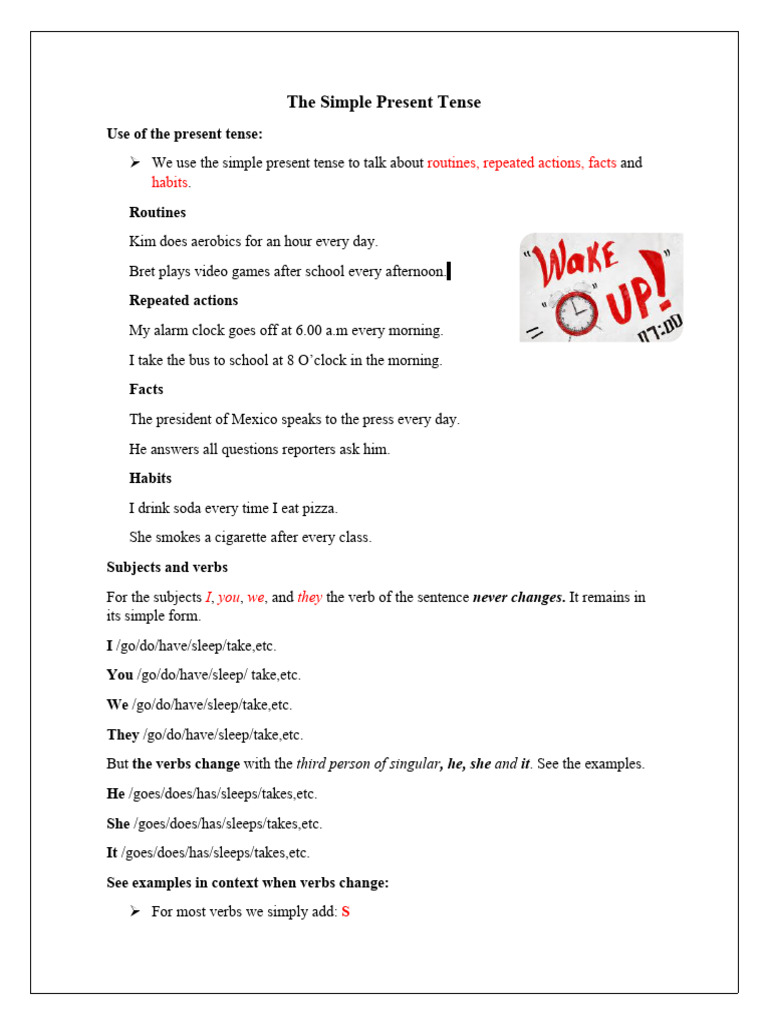 The Simple Present Tense | PDF | Verb | Grammatical Tense