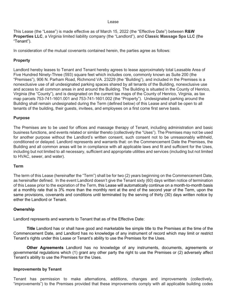 Massage Spa Lease Agreement | PDF | Lease | Leasehold Estate