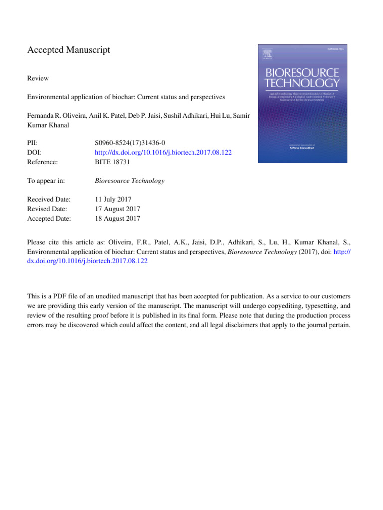Biochar's Environmental Applications Review | PDF | Adsorption | Soil