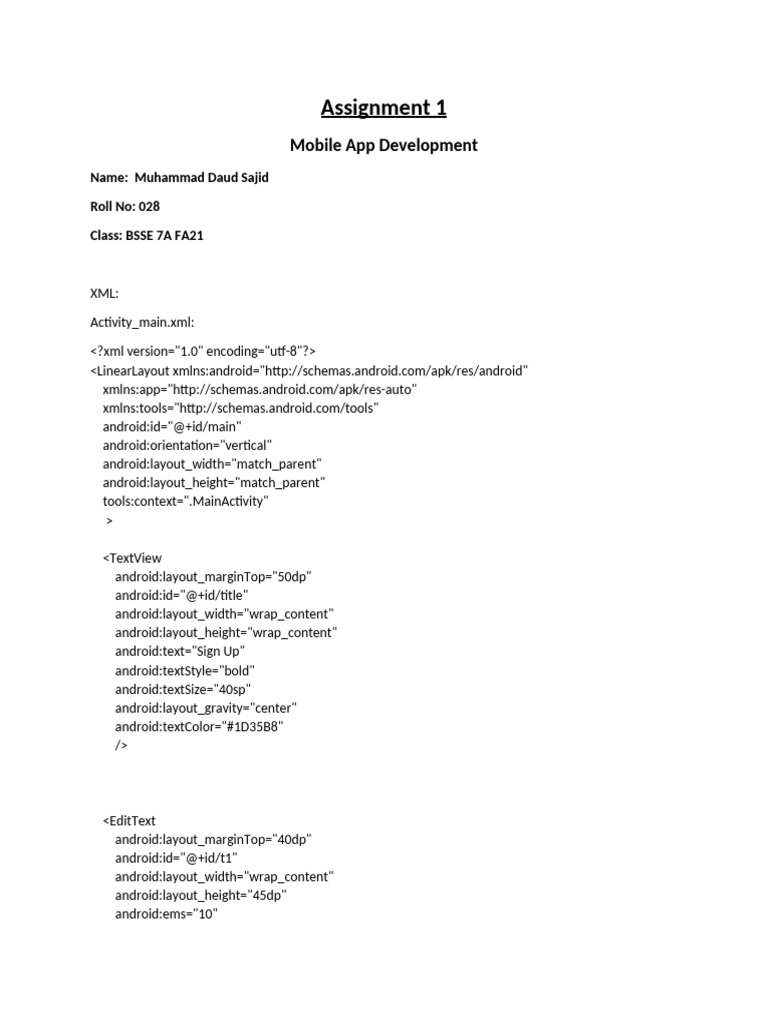Mobile App Development XML & Java Code | PDF | Android (Operating ...