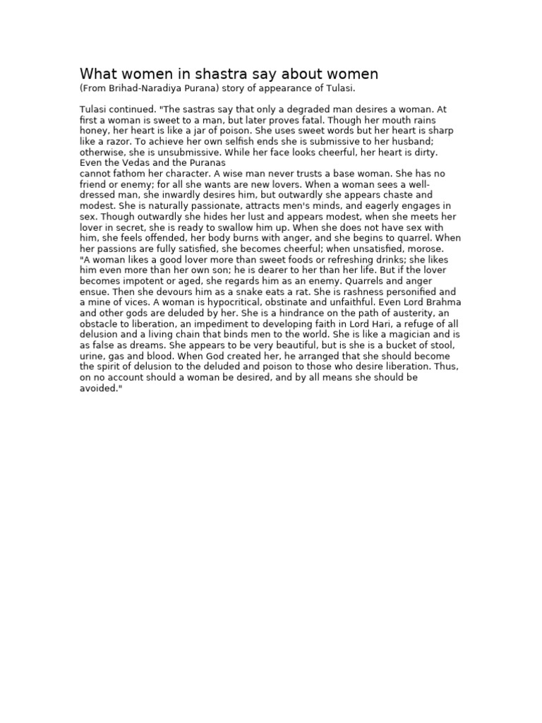 Women in Shastra: A Cautionary View | PDF