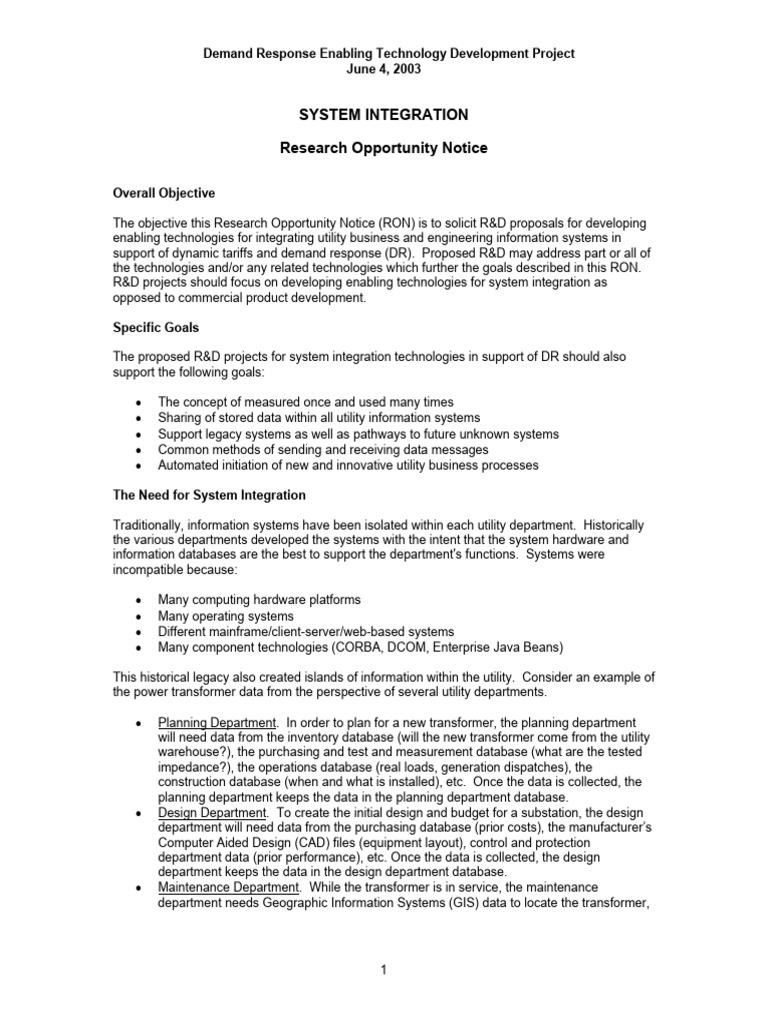 Utility System Integration R&D Proposal | PDF | Ac Power | Databases