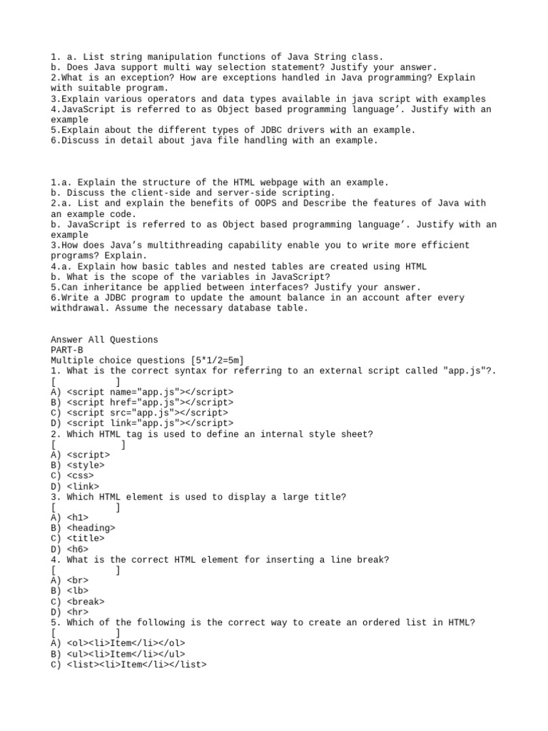 Wp mid1 ques pdf java script software