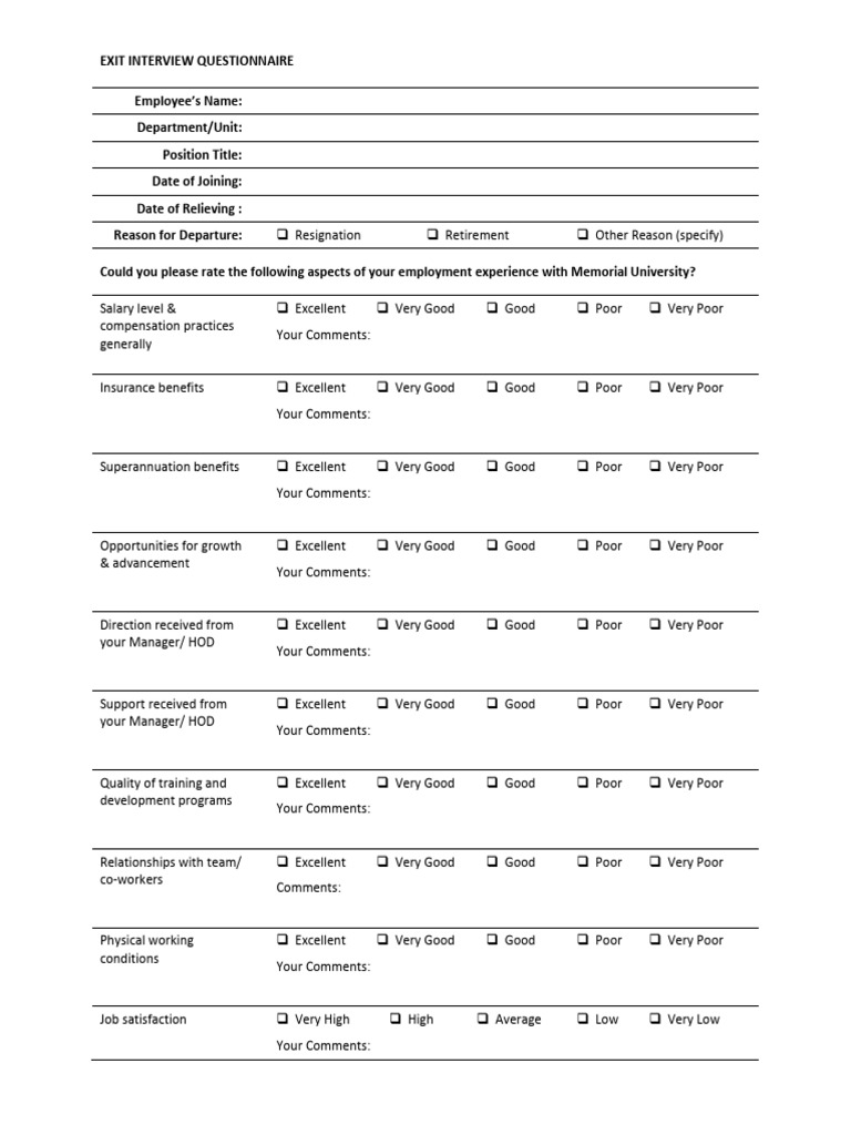 Exit Interview Questionnaire Template | PDF | Employment | Economies