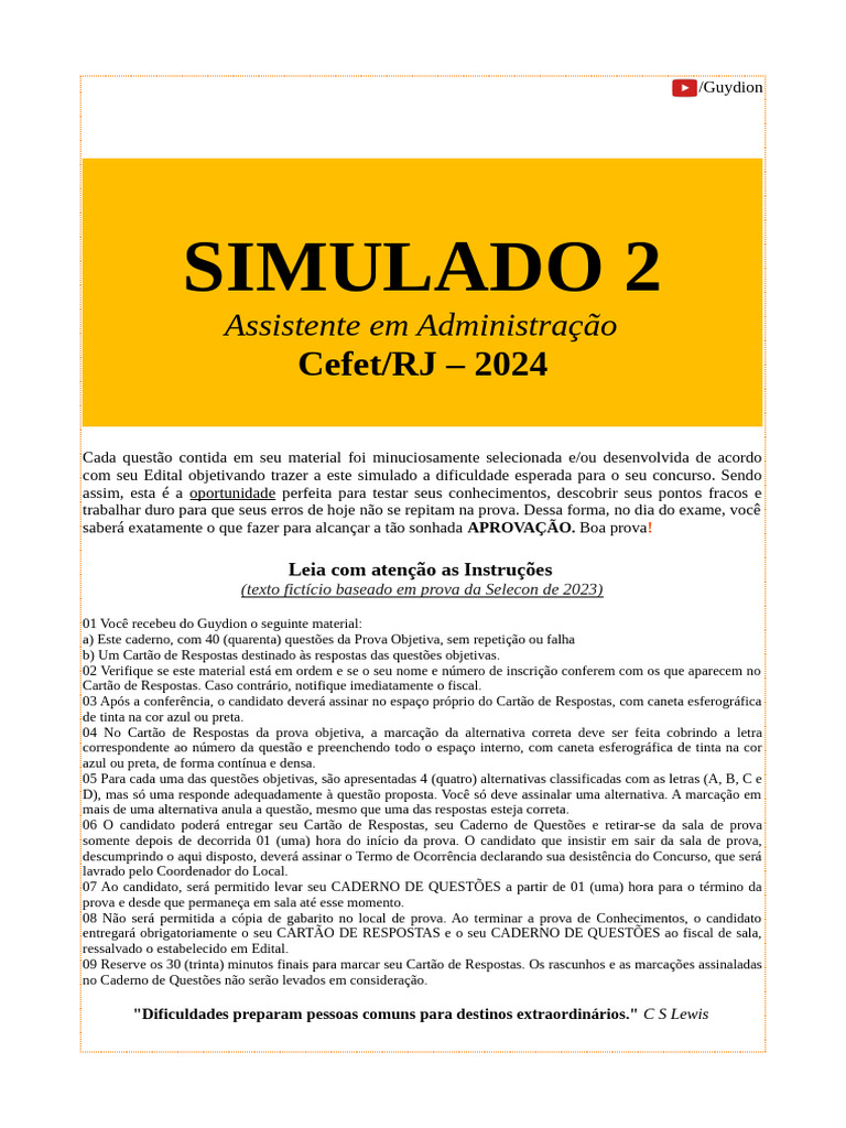 Simulado de Administração Cefet/RJ 2024 | PDF | Rede sem fio | Rede de ...