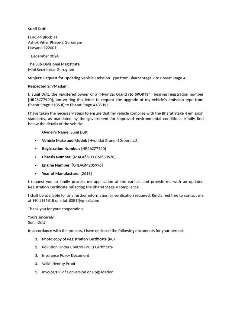 Request to Update Vehicle Emission Type | PDF
