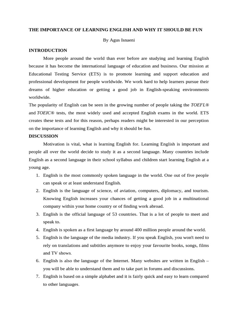 The Importance of Learning English and W | PDF | English Language ...