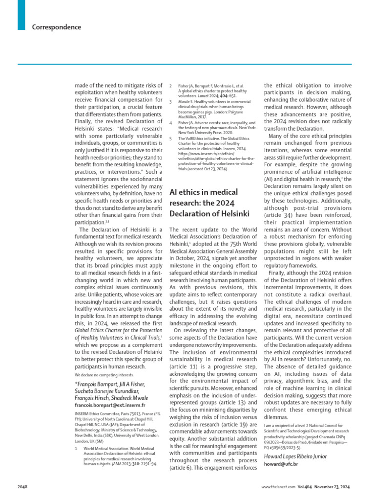 AI Ethics in Medical Research The 2024 Declaratio | PDF | Radiation ...