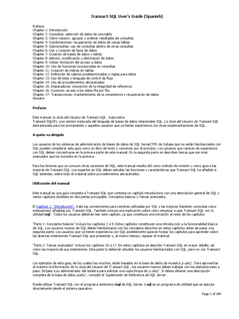 Guía del Usuario de Transact-SQL | PDF | Servidor SQL de Microsoft | SQL