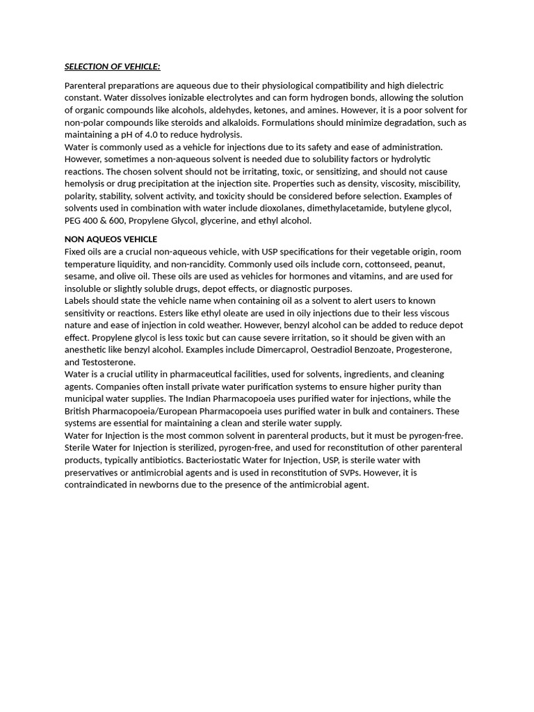 Selection of Vehicle | PDF | Solvent | Water