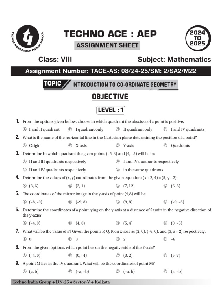 Chapter 22 Math Assignment 8 Level 1 | PDF | Cartesian Coordinate ...
