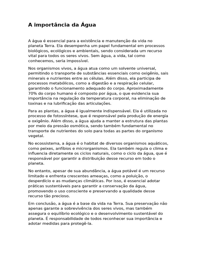 A Importância Da Água | PDF
