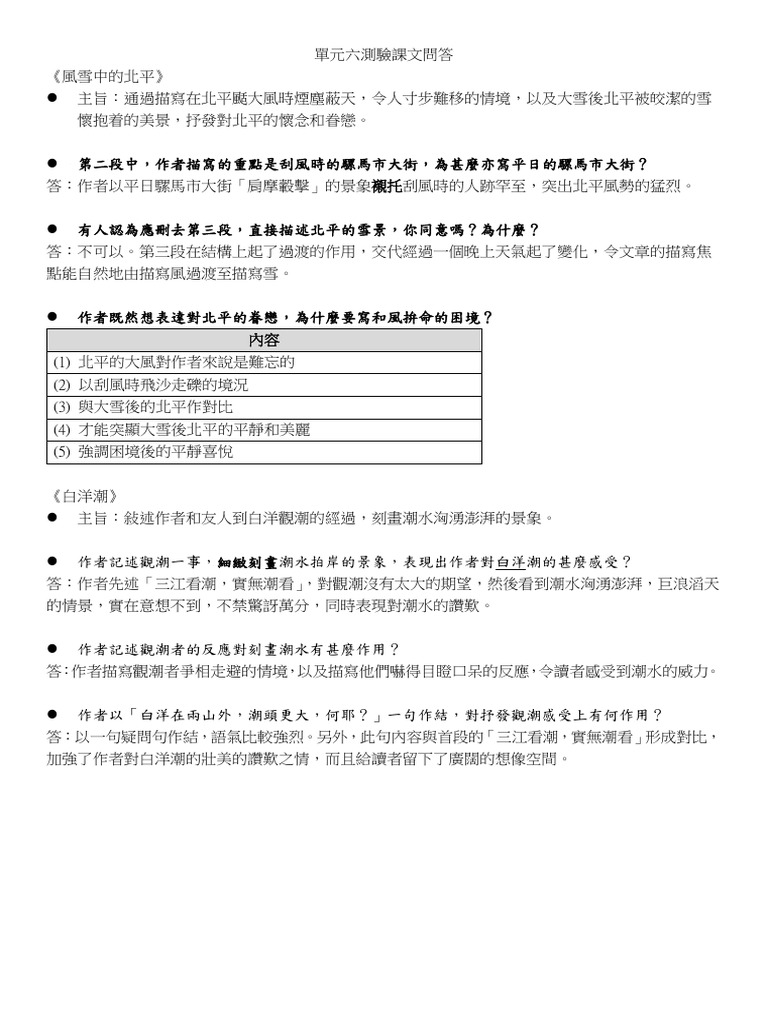 單元六測驗課文問答 | PDF