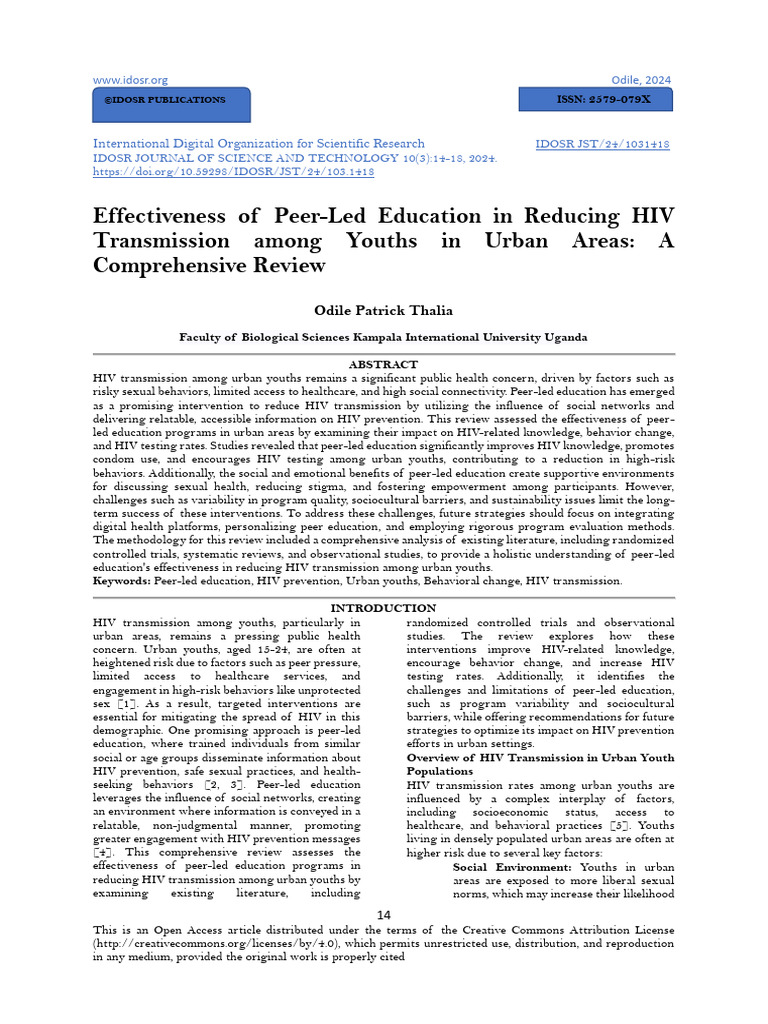 Effectiveness of Peer-Led Education in Reducing HIV Transmission Among ...
