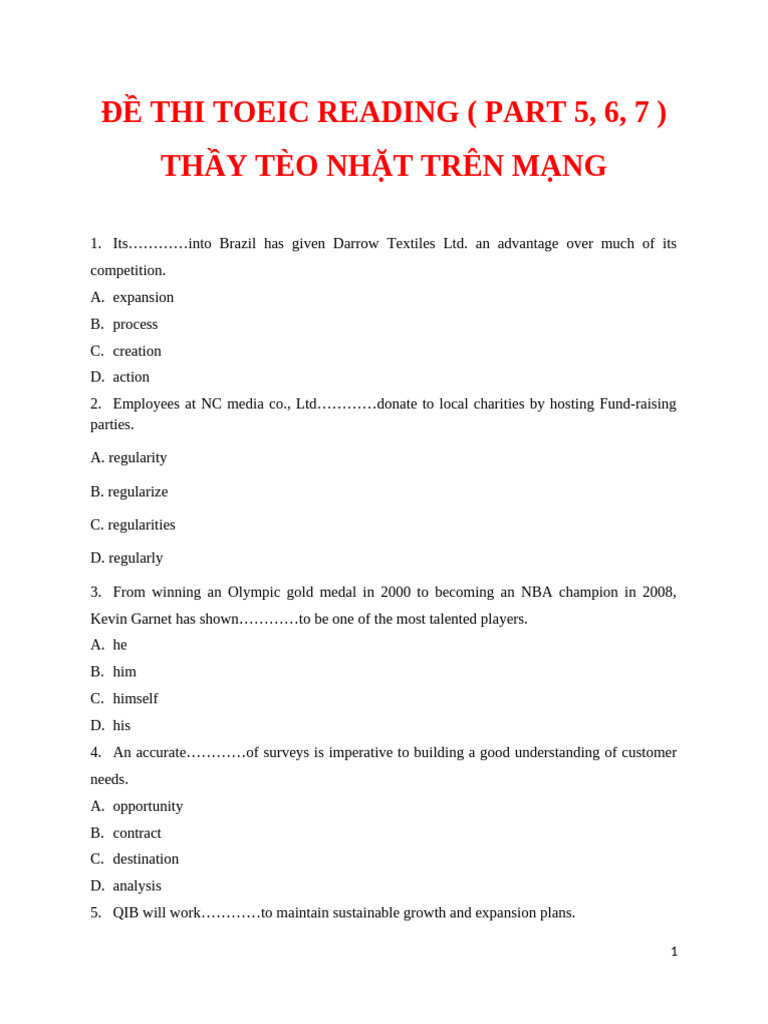 TOEIC Reading Practice Questions | PDF | Credit Card | Banks