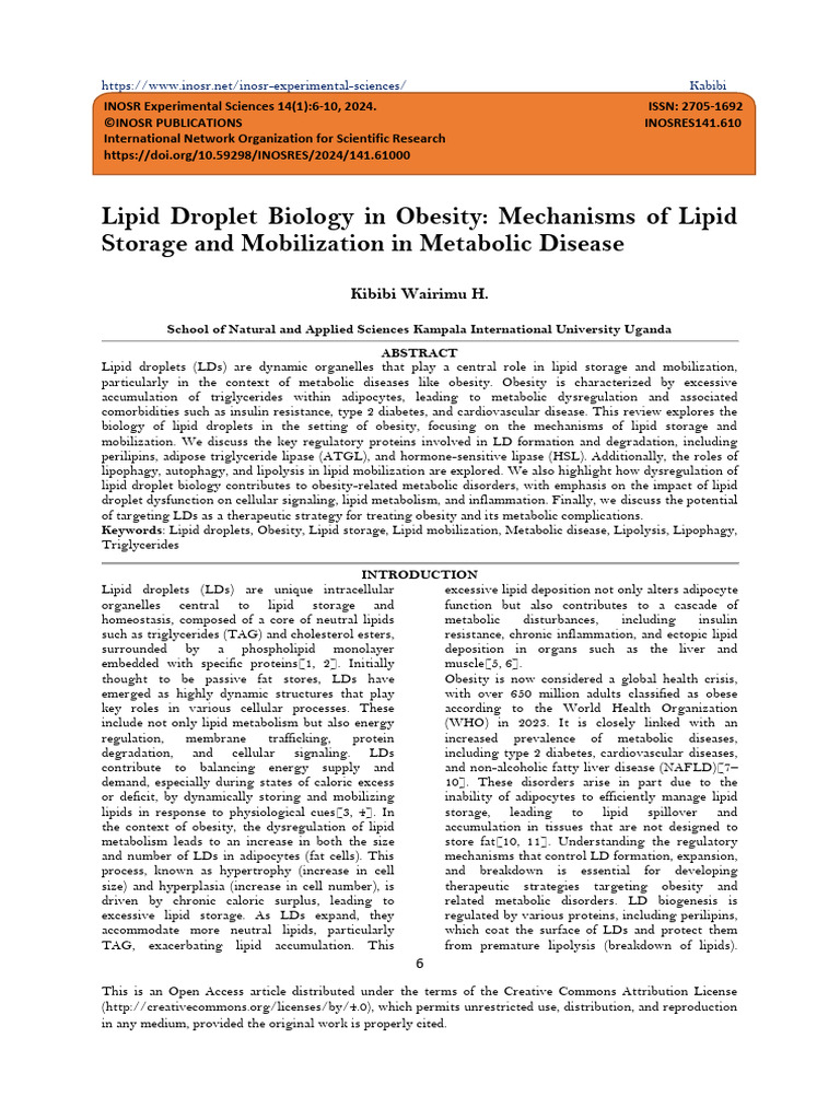 Lipid Droplet Dynamics in Obesity | PDF | Adipocyte | Metabolism