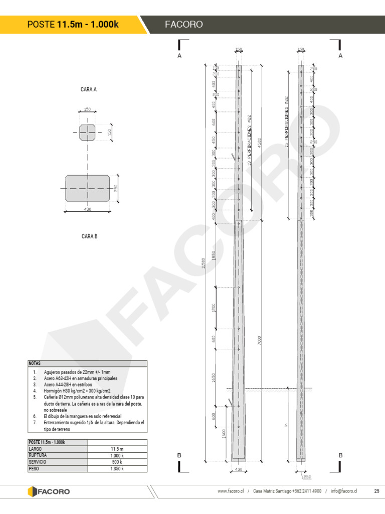 Poste de Hormigón 11.5m - Especificaciones | PDF
