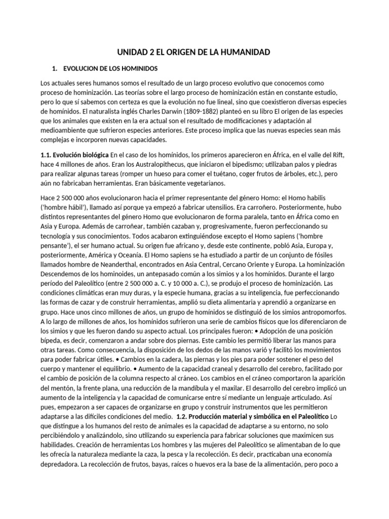 Evolución de los Hominidos y Paleolítico | PDF | Evolución humana | Homo