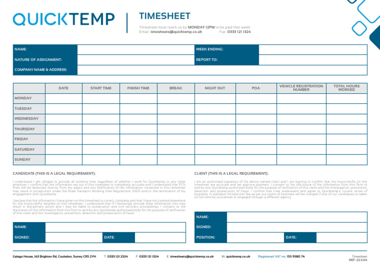 22.3.04 - Quicktemp - Timesheet | PDF