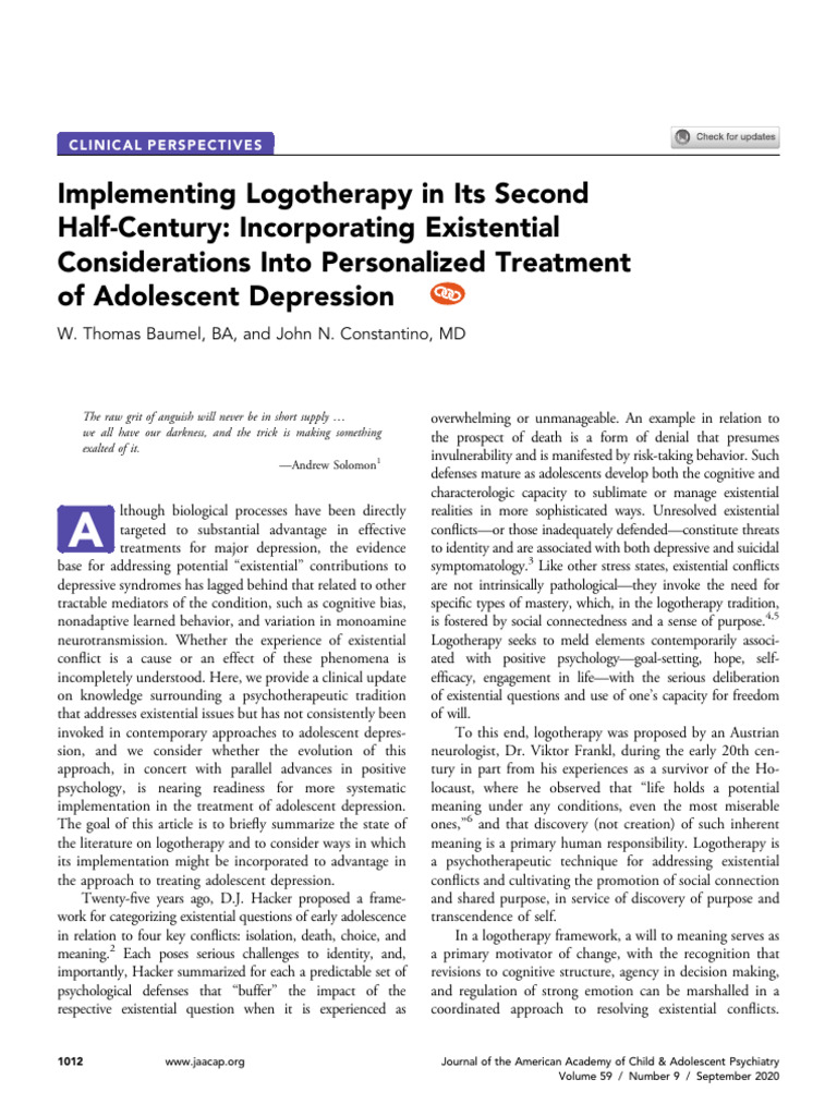 Logotherapy for Adolescent Depression | PDF | Identity (Social Science ...
