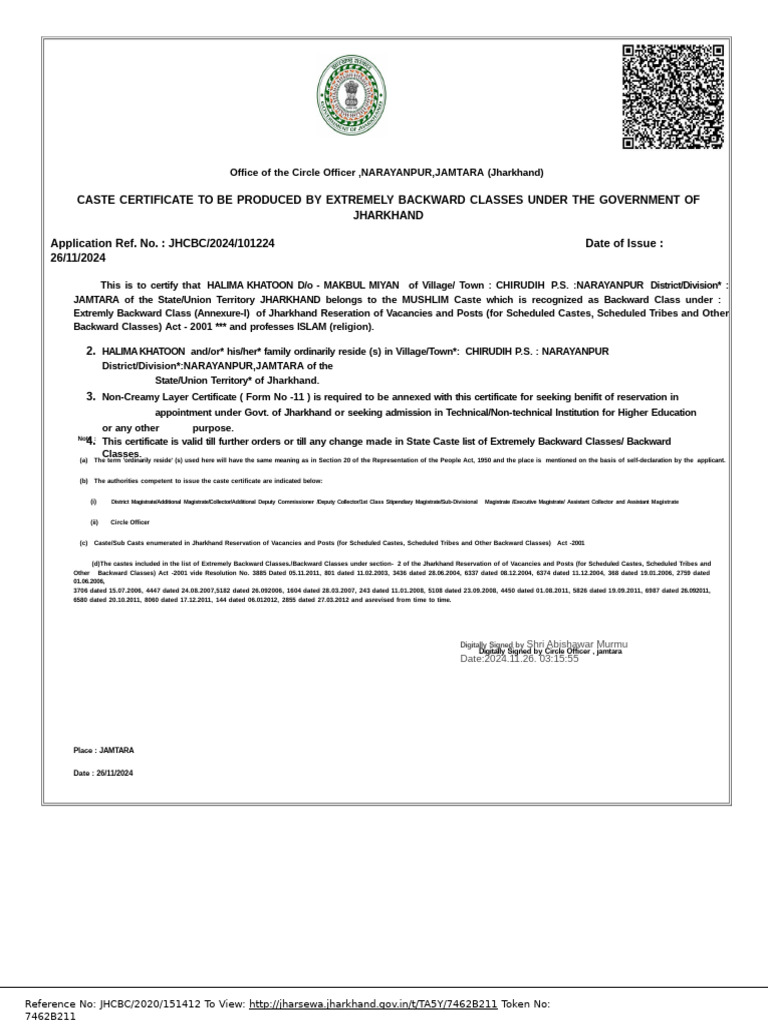 Jharkhand EBC Caste Certificate Guide | PDF | Government Of India ...