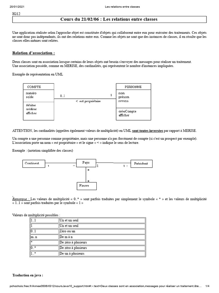 Relations entre classes en UML | PDF