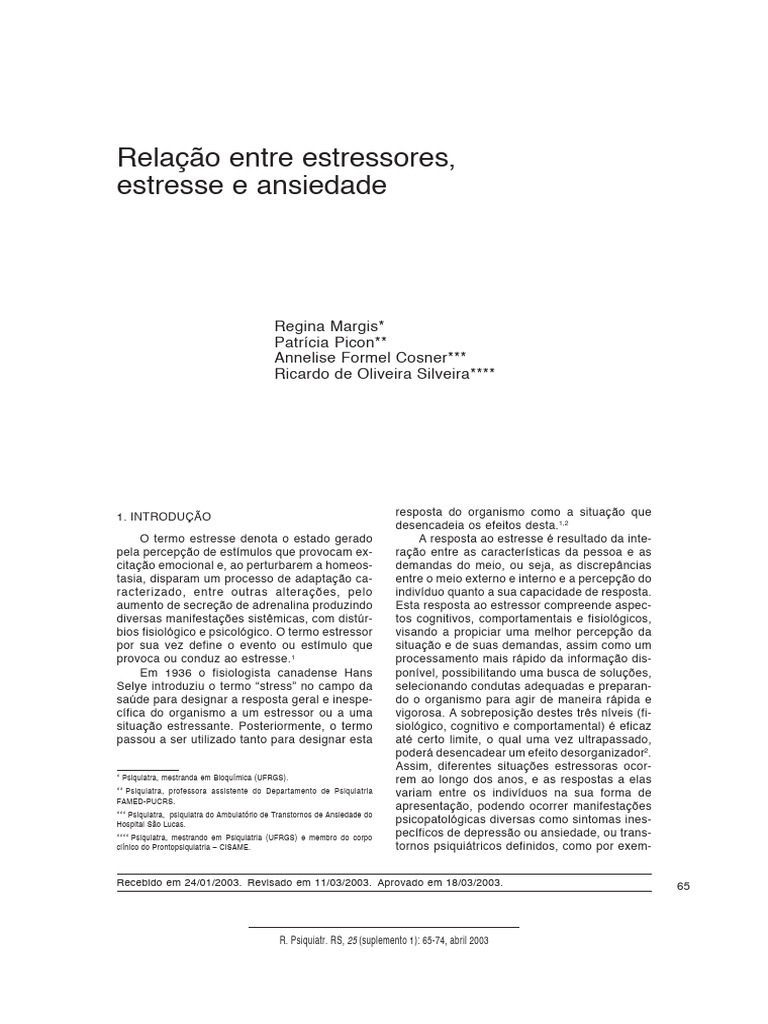 Estressores Estresse e Ansiedade | PDF | Estresse (Biologia) | Sistema ...