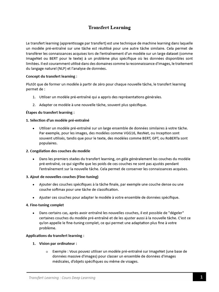 Introduction au Transfert Learning en Deep Learning | PDF ...