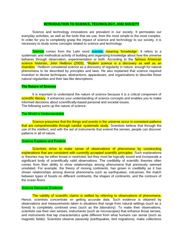 MODULE 1 SECTION 1 and 2 INTRODUCTION TO SCIENCE, TECHNOLOGY AND ...