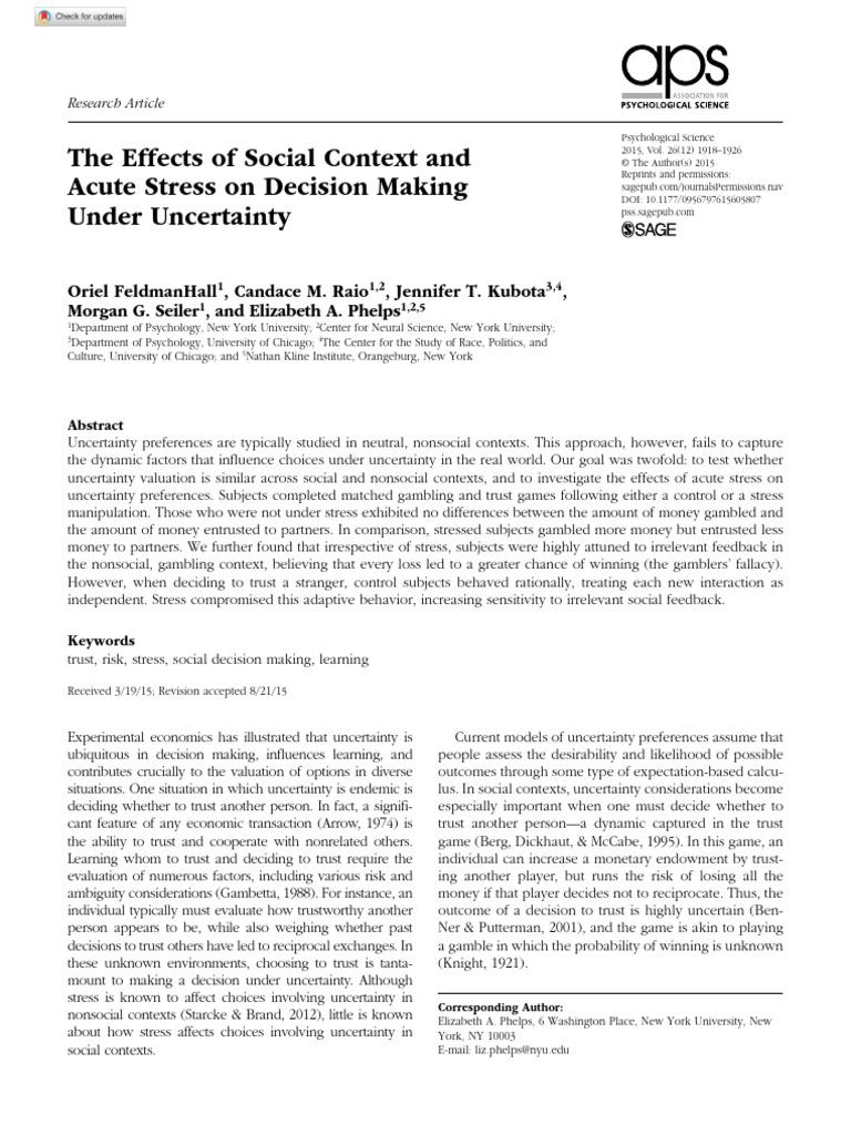 SOS Feldmanhall Et Al 2015 The Effects of Social Context and Acute ...