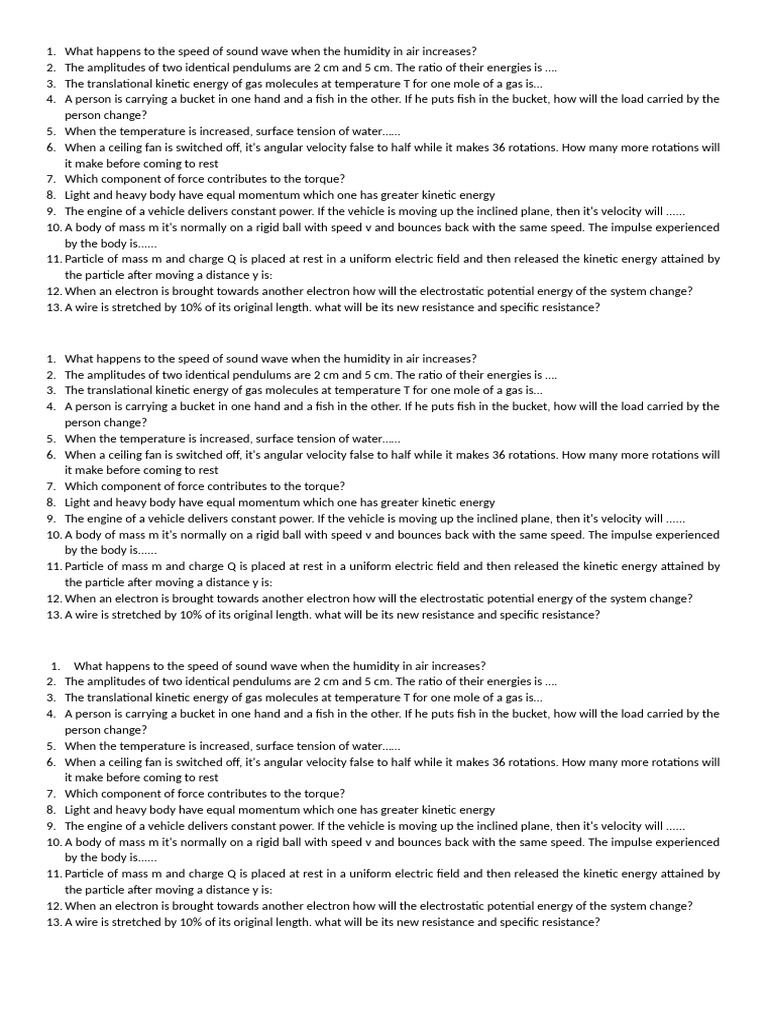 Quiz2 Selection Questions PHYSics | PDF | Gases | Force