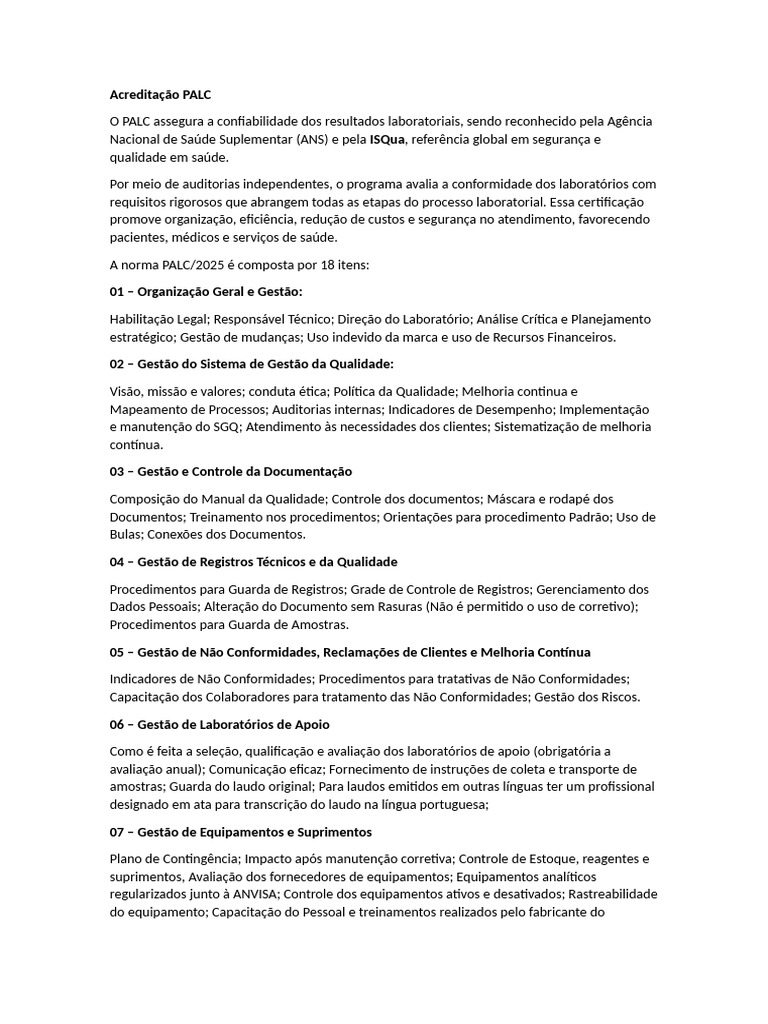 Acreditação e Norma PALC 2025 | PDF | Qualidade (negócios ...