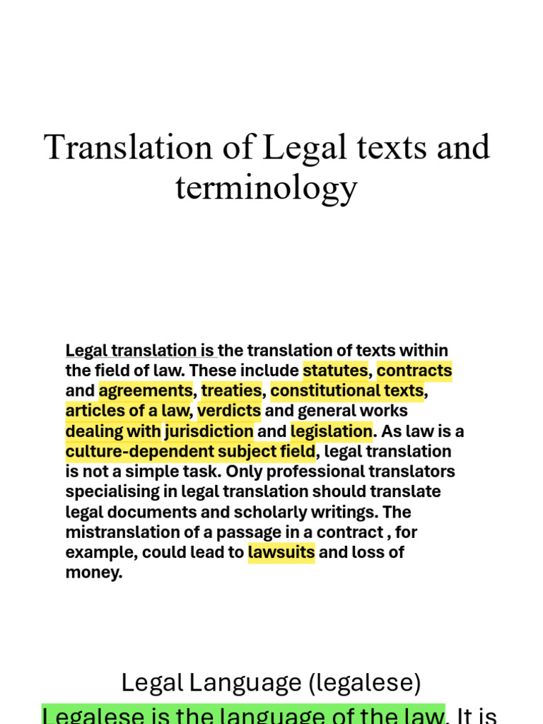 Translation of Legal Texts and Terminology I 074951 | PDF ...