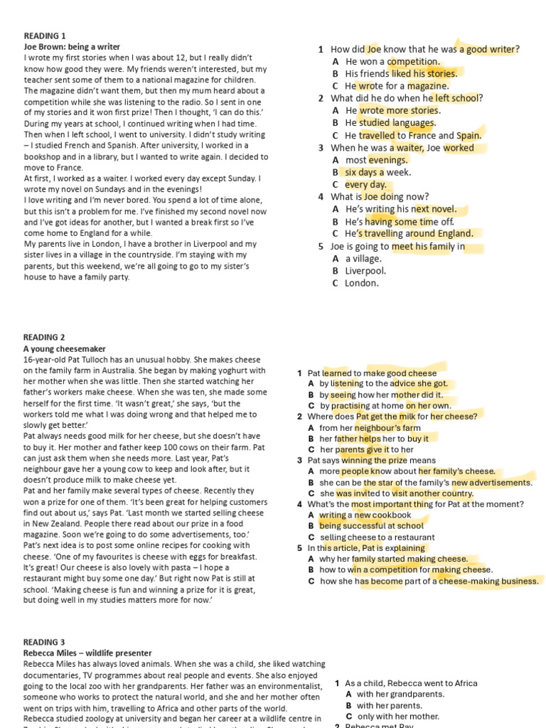 Reading practice a2 pdf