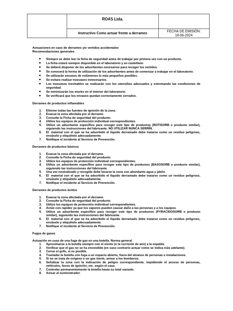 Instructivo para Manejo de Derrames | PDF | Agua