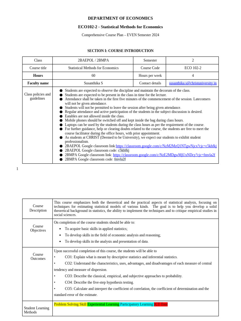 0-syllabus | PDF | Cost Of Living | Statistics