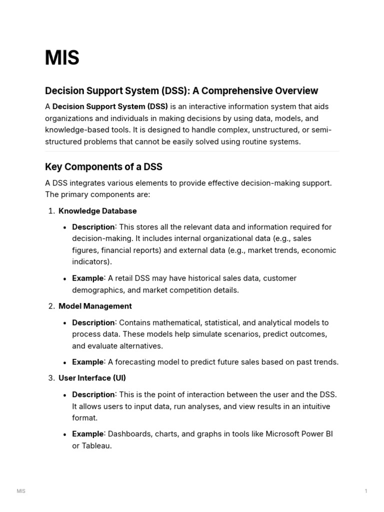 Decision Support System (DSS) : A Comprehensive Overview | PDF | Cloud ...