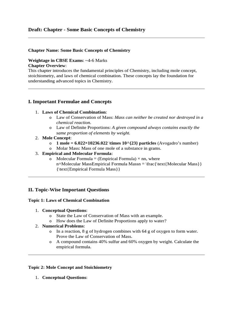 CH1_Draft 1 | PDF | Mole (Unit) | Chemistry