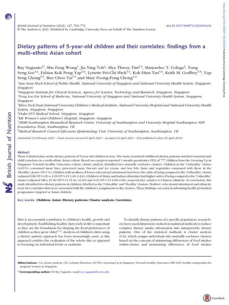 Dietary Patterns in 5-Year-Old Asian Children | PDF | Pregnancy ...