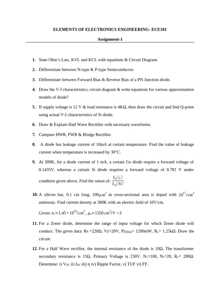combined assignment questions for Electronics all sections 16 to 30 ...
