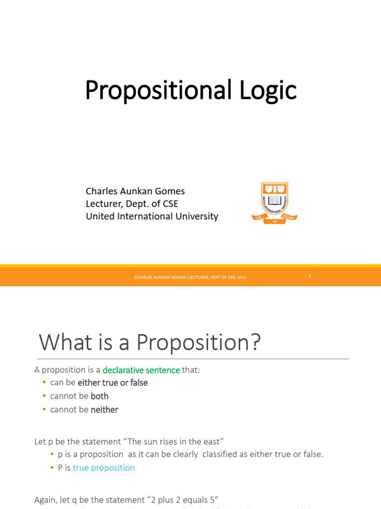 Propositional Logic (Part 1) | PDF | Proposition | If And Only If