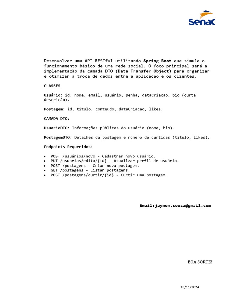 API RESTful para Rede Social com Spring Boot | PDF