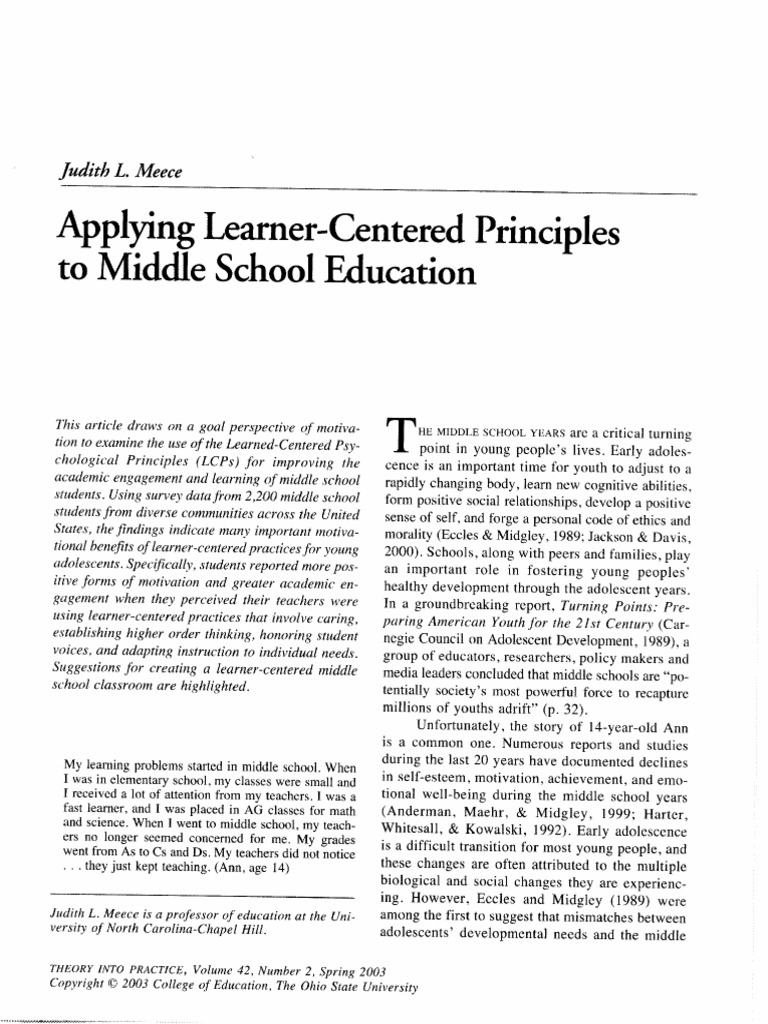 Applying Learner-Centered Principles To Middle SCH | PDF | Learning ...