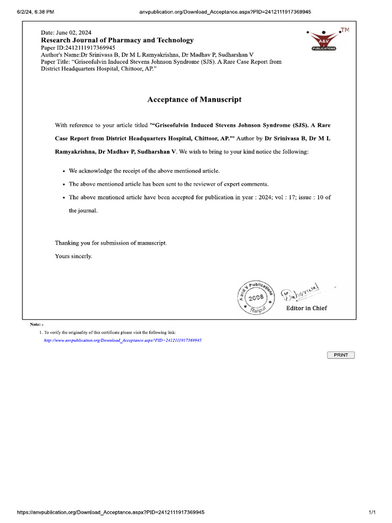 Acceptance Letter of Case Report | PDF