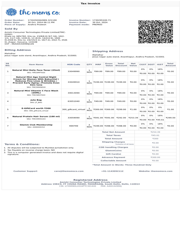 TheMomsCo Invoice 1730295100-71-1 | PDF | Payments | Taxes